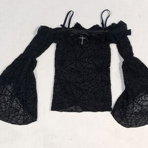 Cosmic Aura Spiderweb Lace Bell Sleeve Hot Topic Grunge Goth Witch Cross SM